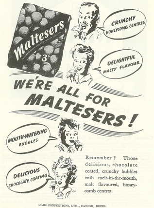 An advertisement from 1936 for chocolate candy Maltesers®