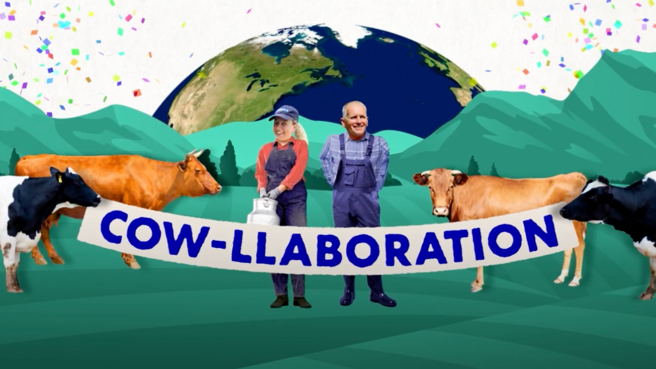 Still from the Farmer Forward Program video with farmers Holly and Andrew and cows