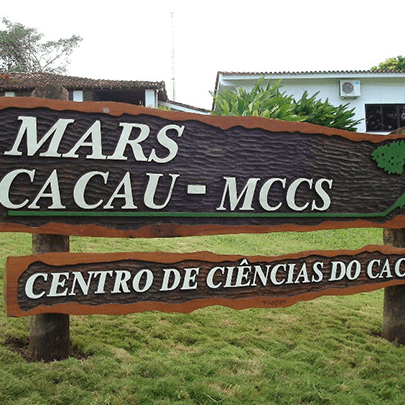 Front entrance sign for the Mars Center for Cocoa Science in Bahia Brazil