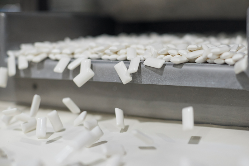 Mars mints coming off a conveyer belt